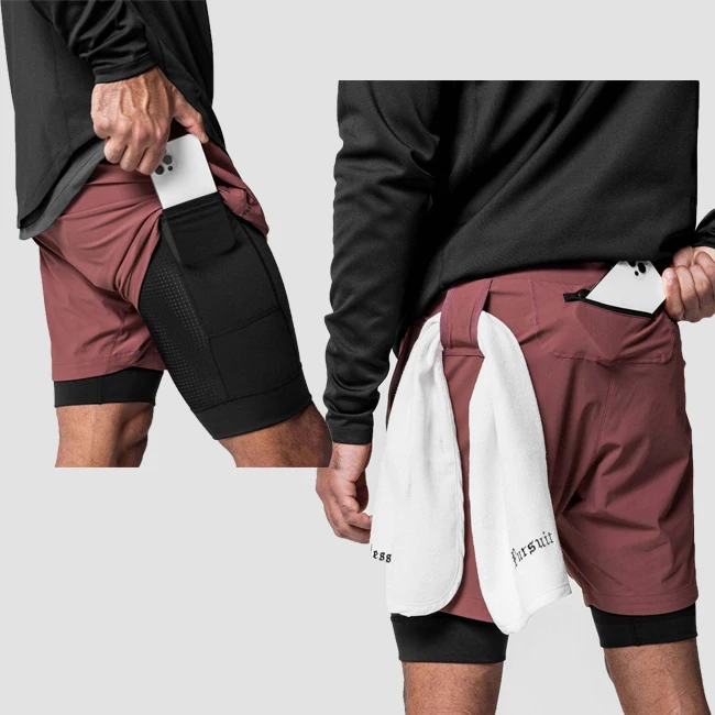 2-in-1-Lauf-Workout-Shorts für Herren in Übergröße, Fitnessstudio-Laufsport-Shorts mit Handtuchschlaufe, Fiess-Shorts mit Handytasche574_voghion.com