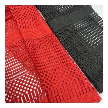 New Designs Red Black Water Soluble Embroidery Cotton Polyester Geometric Guipure Lace Fabric for Women Dress