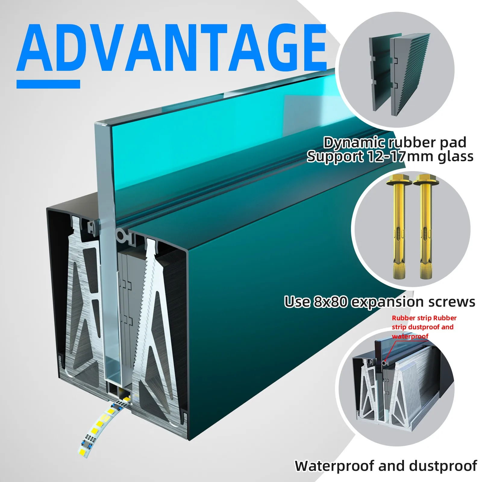 Outdoor Aluminum U Channel Frameless Glass Balcony Railing F108 Locking Balustrade System