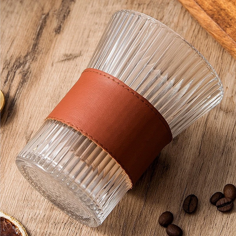 Wholesale American Simplicity Coffee Cup Thickened Corset Stripes  Transparent High Glass Tea Cup with Box