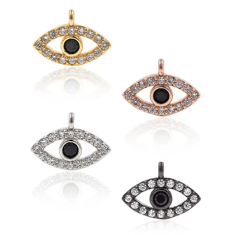 CZ7774 Mini Good Luck & Protection Symbol 18K Gold Plated Cz Evil Black Eye Charm, Tiny Micro Pave Eye Charm Pendant