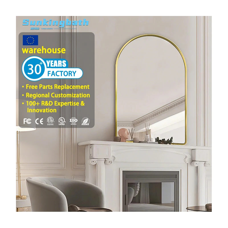 Custom Aluminum Frame Mirror Wall Mounted Mirror Decorative Mirror with Golden Metal Frame for Commercial