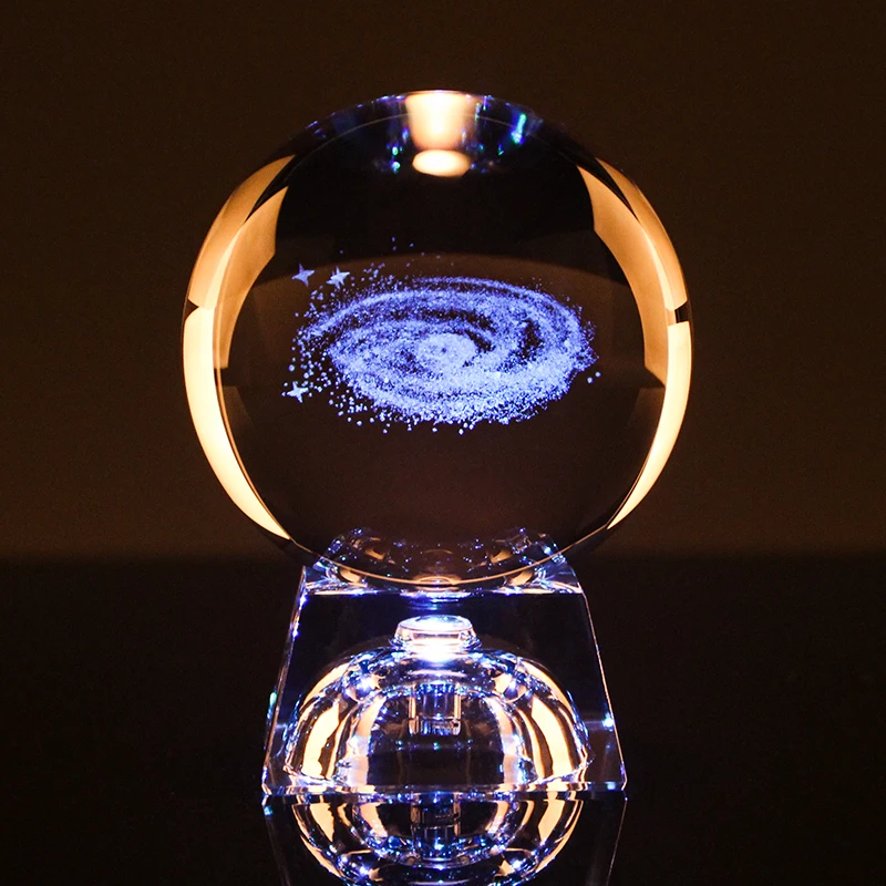 Wholesale Gifts Wooden Led Light Base Stand Engraving Galaxy Custom 3d Solar System Crystal Ball factory