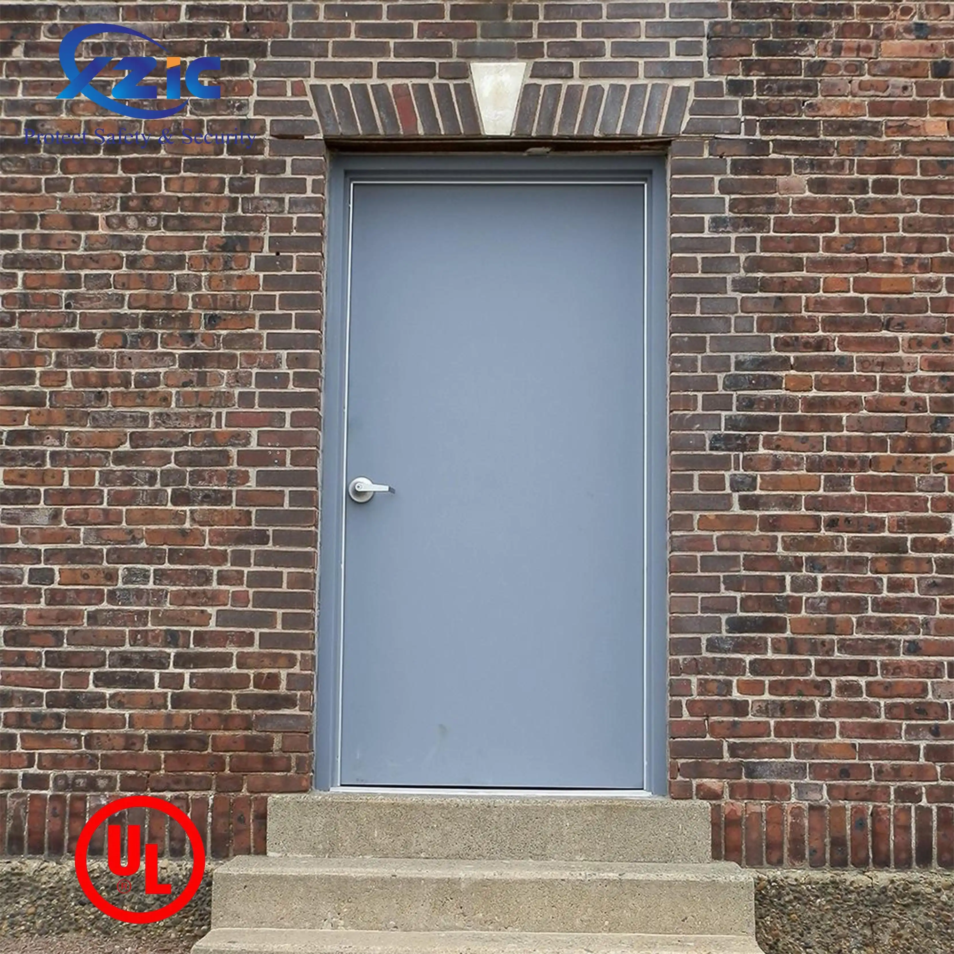 UL Fire Resistant Door With Panic Push Bar and Glass Steel Hollow Metal Commercial