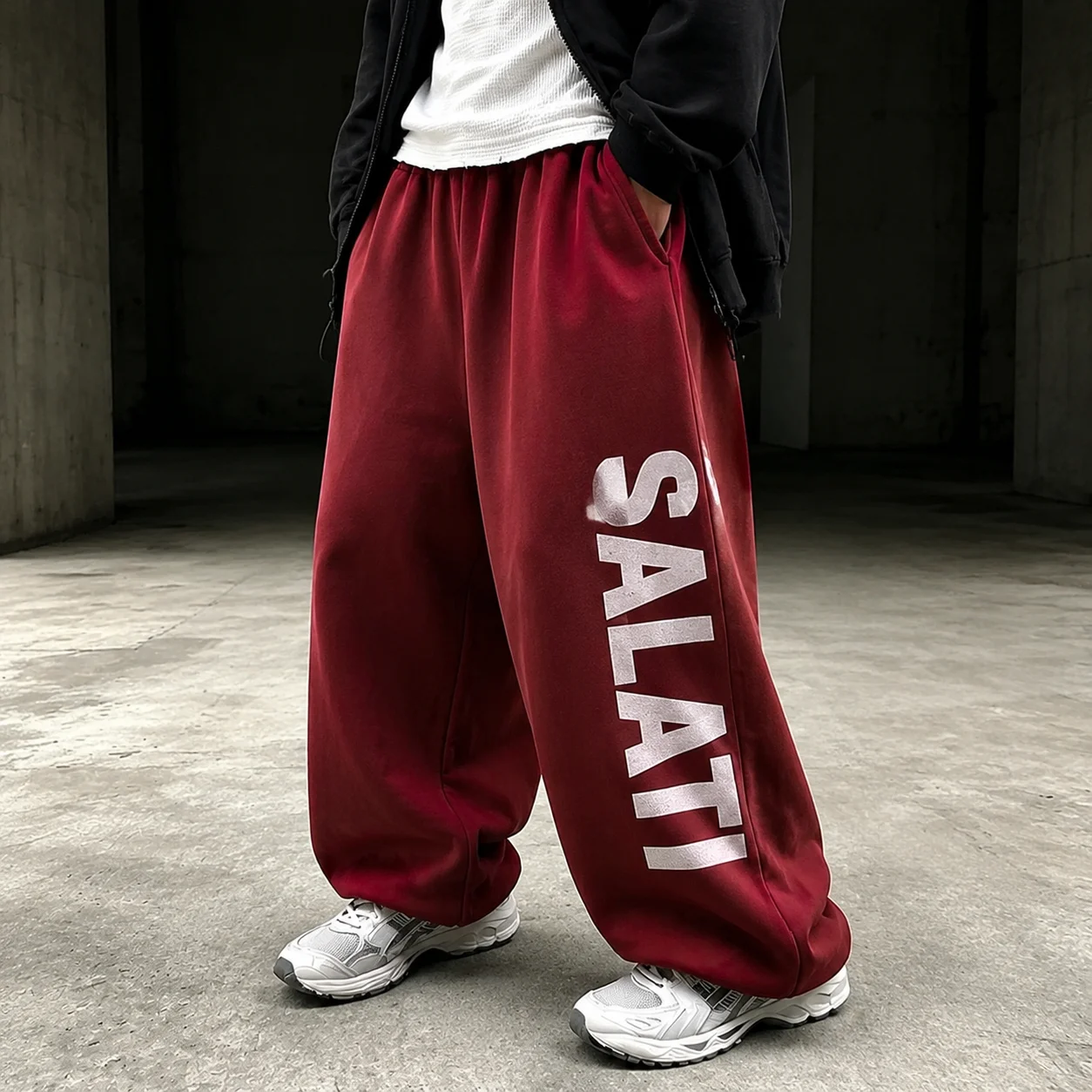 Custom 500GSM Elastic Waist Cotton Fleece French Terry Straight Wide Leg Oversized Heavyweight Sweat Pants Baggy Sweatpants Men gallery 7