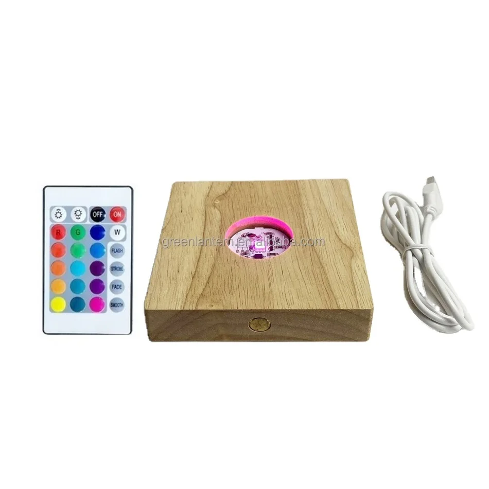 Lot De 4 Socles LED En Bois Rond - 7 Couleurs Réglables, Alimentation USB - Pour Présenter Cristaux, Bijoux, Décoration - 2