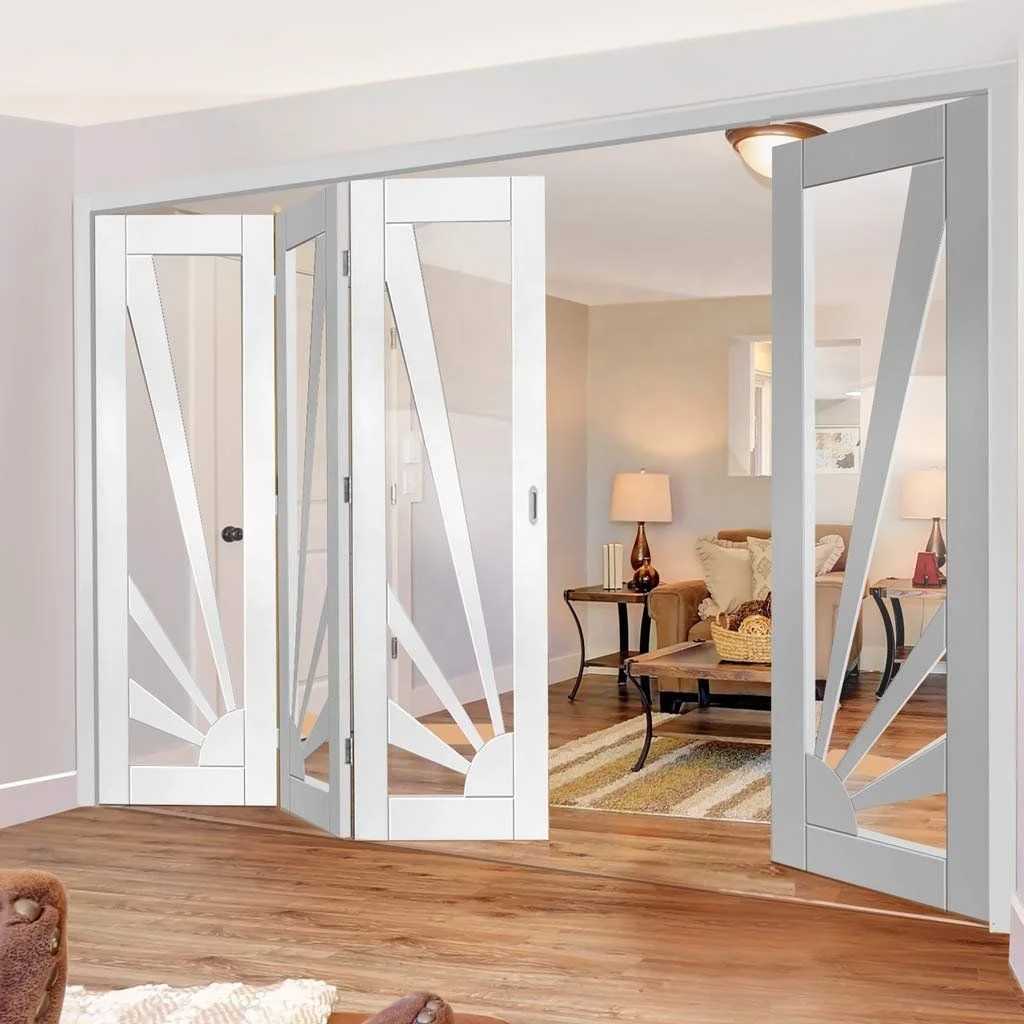 PUERTA PLEGABLE CORREDERA PVC 90 REDUCIBLE AJUSTABLE CEREZO VIDRIO  TRANSPARENTE