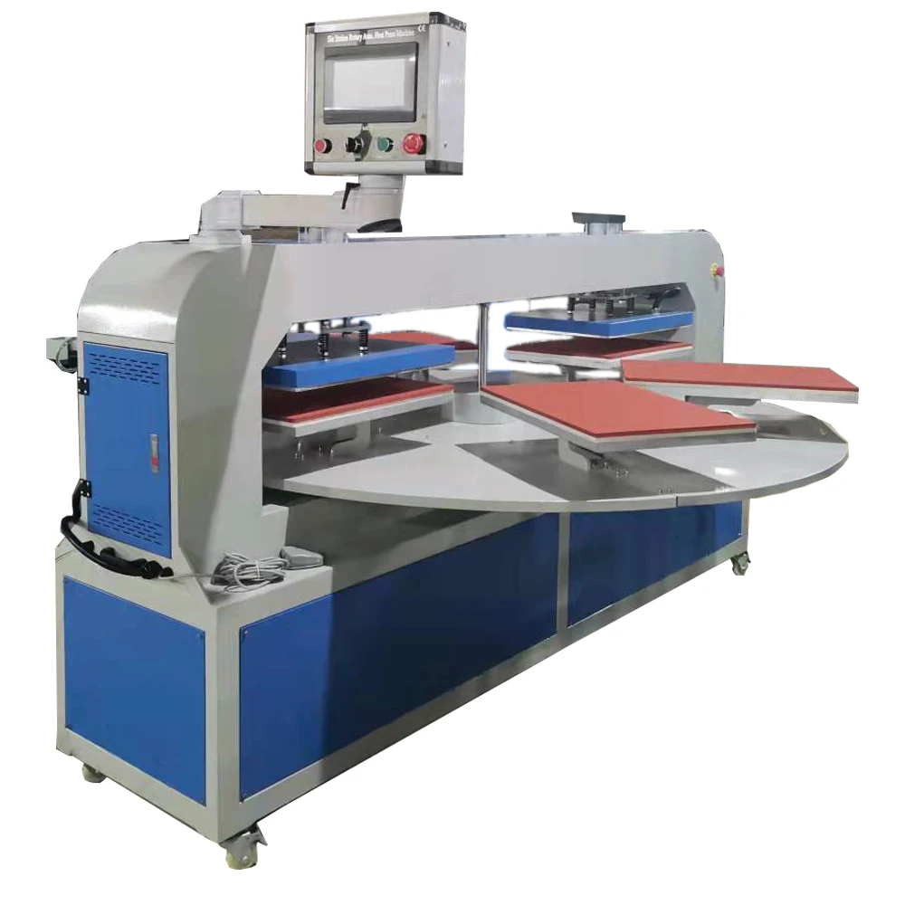 TIFFAN Large Size Rotary Heat Press Machine Pneumatic 6 Stations Heat Transfer Printing Equipment Easy to Operate
