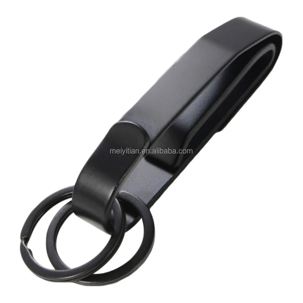 Stainless Steel Keychain Detachable Black Belt Keychain With 2pcs Key