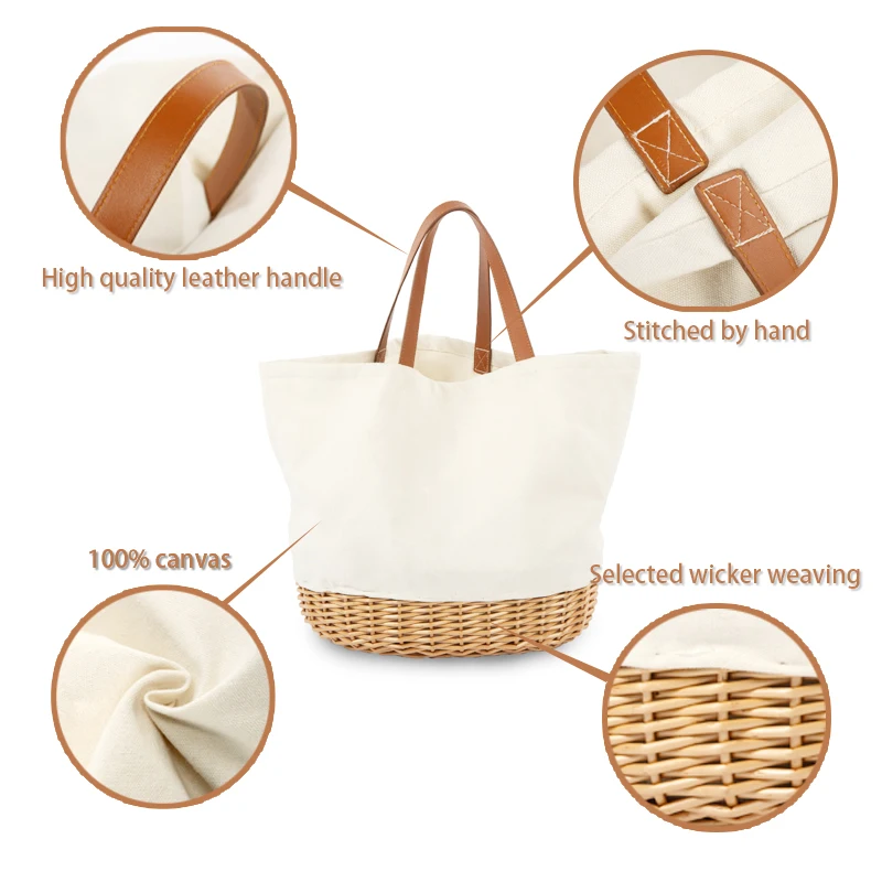 Nature Handmade Cheap Spring Unique Weaving Beach Logo Folding Outdoor Wicker Willow Tote Picnic Baskets Bag
