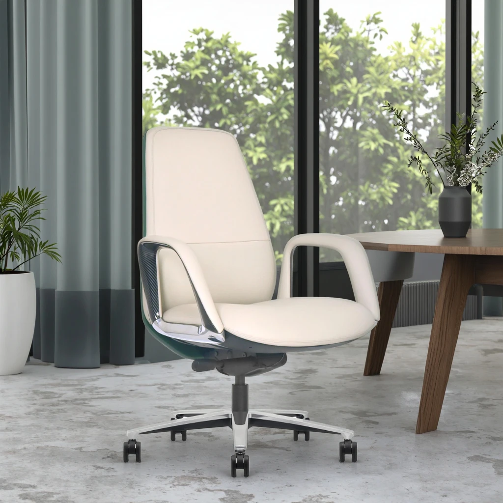 Premium Leather Office Chair Contoured Backrest Heavy Duty Mechanism Silenced Wheels Professional Seating 5