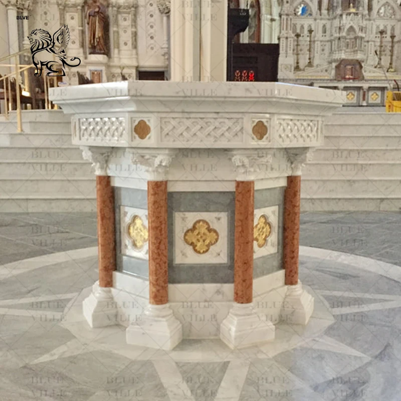 BLVE Modern Western Style Religious Saint Christ Child White Natural Stone Church Altar Marble Baptismal Pool