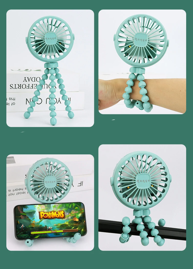 360 Degree Rotate Flexible Tripod USB Rechargeable Clip on Fan Battery Operated Personal Small Portable Baby Stroller Fan