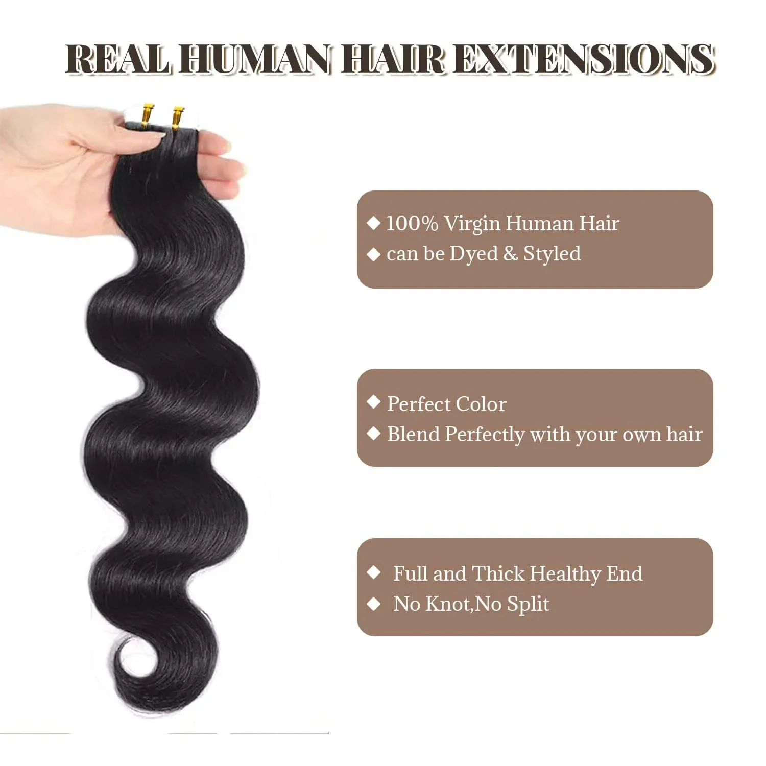 Extensii de păr Remy natural, cu bandă adezivă, ondulate fără sudură, pentru femei_voghion.com