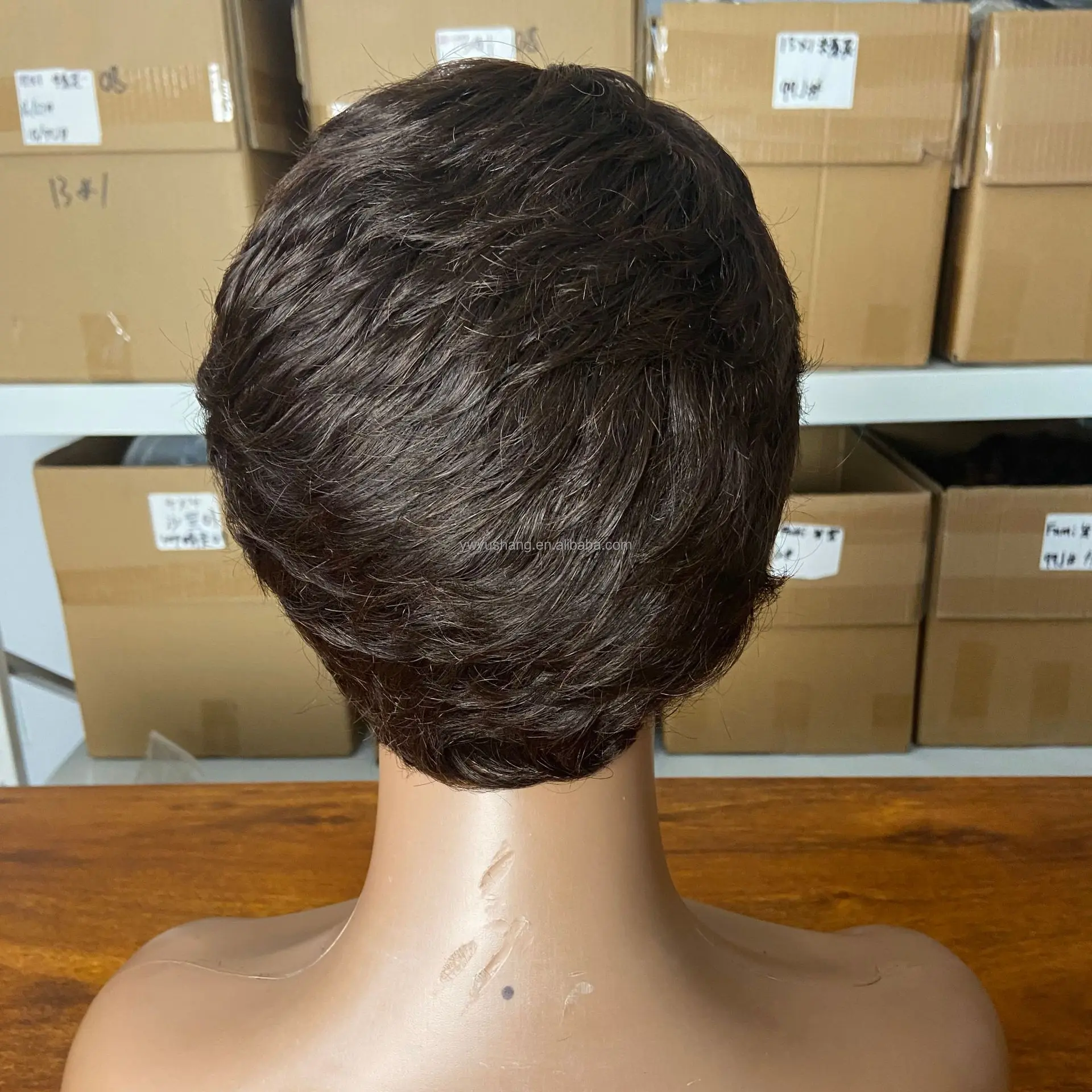 Elsa Mono Human Hair Pixie Wig #4 Dark Brown 100% Chinese HH Original Condition Amazon.com : YKHJH Pixie Cut Wig Human Hair Chocolate Brown  main image 3