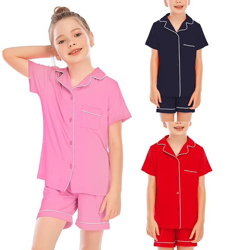 Summer Pure Solid Color Kids Boys Girls Modal Pajama Sets