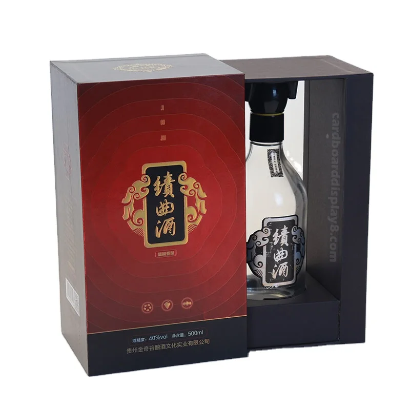 Unique Design Custom Paper Single Bottle Wine Box Packaging Pull-Out Type Rigid Box Vodka Whiskey 1 Pack Packaging Gift Box JC