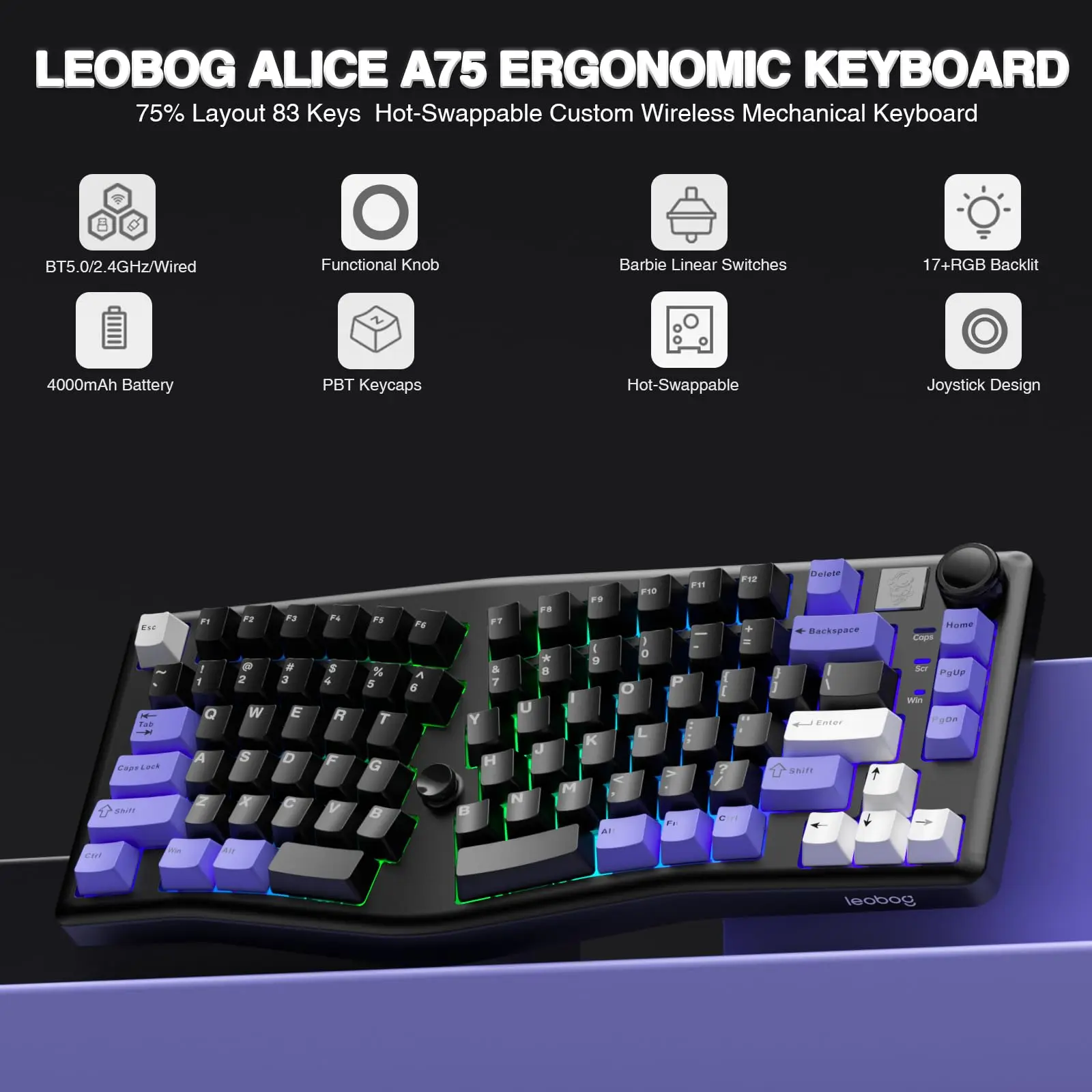 LEOBOG Customized Alice Ergonomic Mechanical Keyboard A75 Wireless