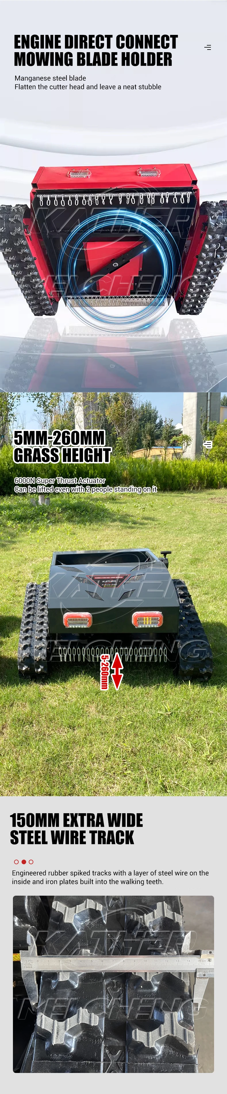 product ce epa approved all terrain gasoline crawler lawn mower remote control robot with agriculture rubber tracks for grass cutting-12