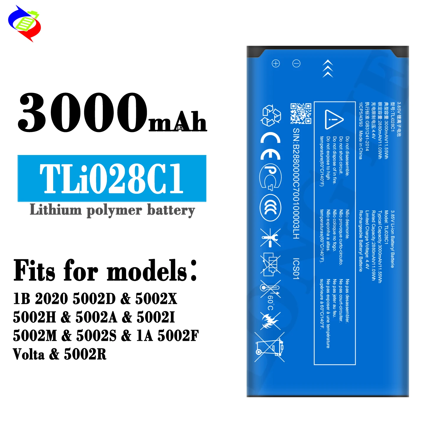 TECHTEK Batería 2850mAh Compatible con [Alcatel] 1B 2020, OT-5002A, OT