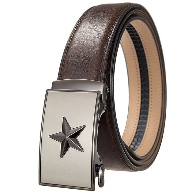 Factory Wholesale Men's Automatic Buckle Star Logo Ratchet Genuine Leather Belts