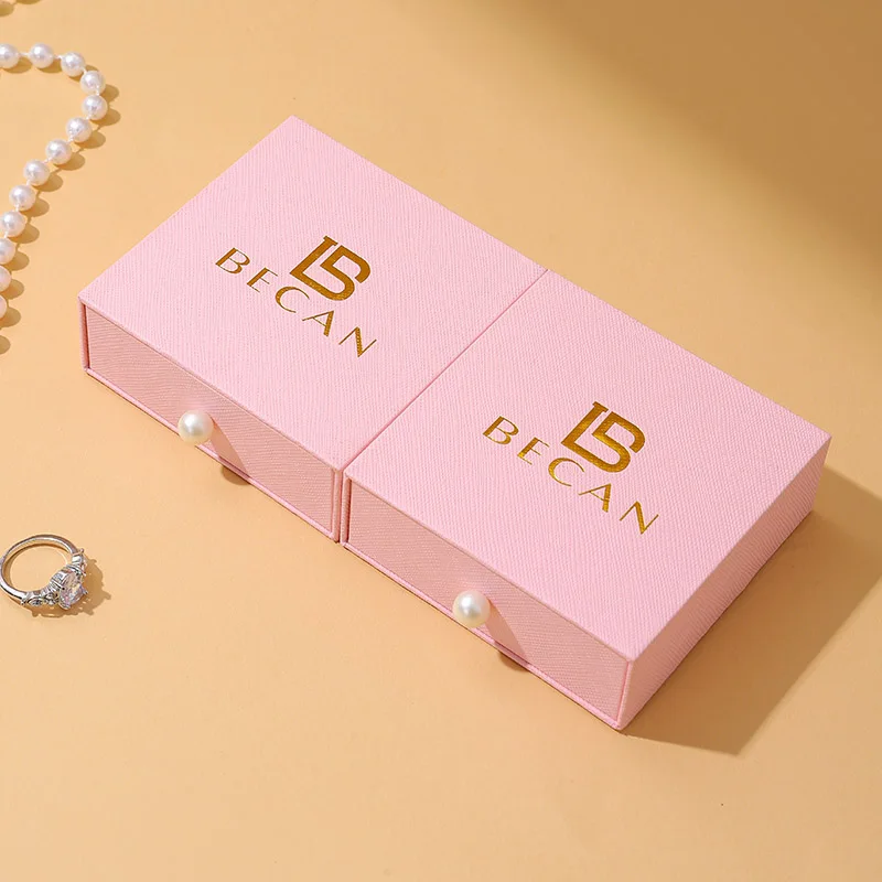 Vintage Customizable Luxury Magnetic Sliding Drawer Jewelry Box with Gold-stamped Logo Portable Necklace Packaging manufacture