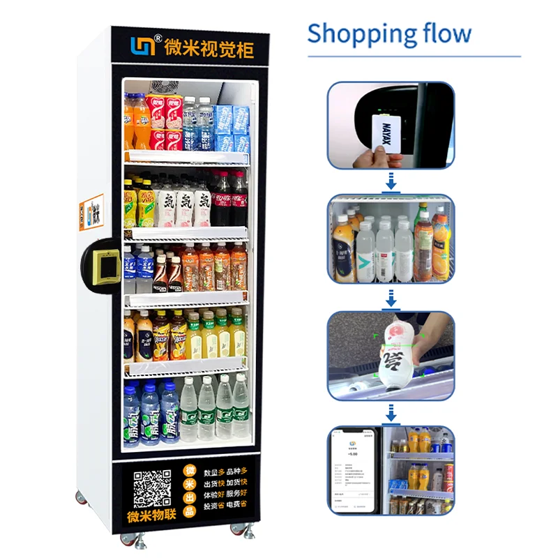 Micron Smart Fridge AI Visual Video Booth Card Reader Snack Drink Food Bread Vending Machines for Sale