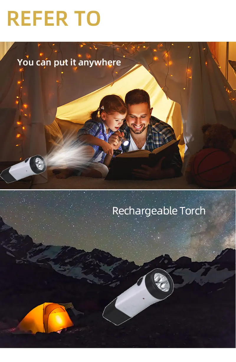 Rechargeable Torch Battery LED Light Outside Use Flashlight