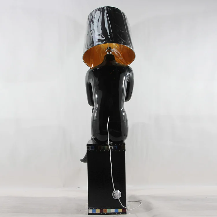Fashional Window Display Model With Lamp Shape Head Black Female Women Sitting Mannequin