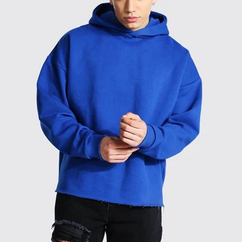 String High Quality Cordless 100 Cotton French Terry Pullover Plain No Pocket Cut Edge Custom Raw Hem Hoodie for Men