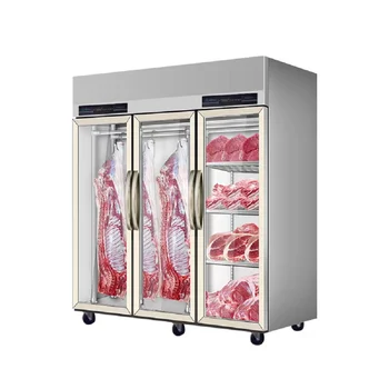 Commercial Single-Temperature Stainless Steel Showcase Fridge 2-Door Upright Restaurant Meat Display Refrigerator Glass Door