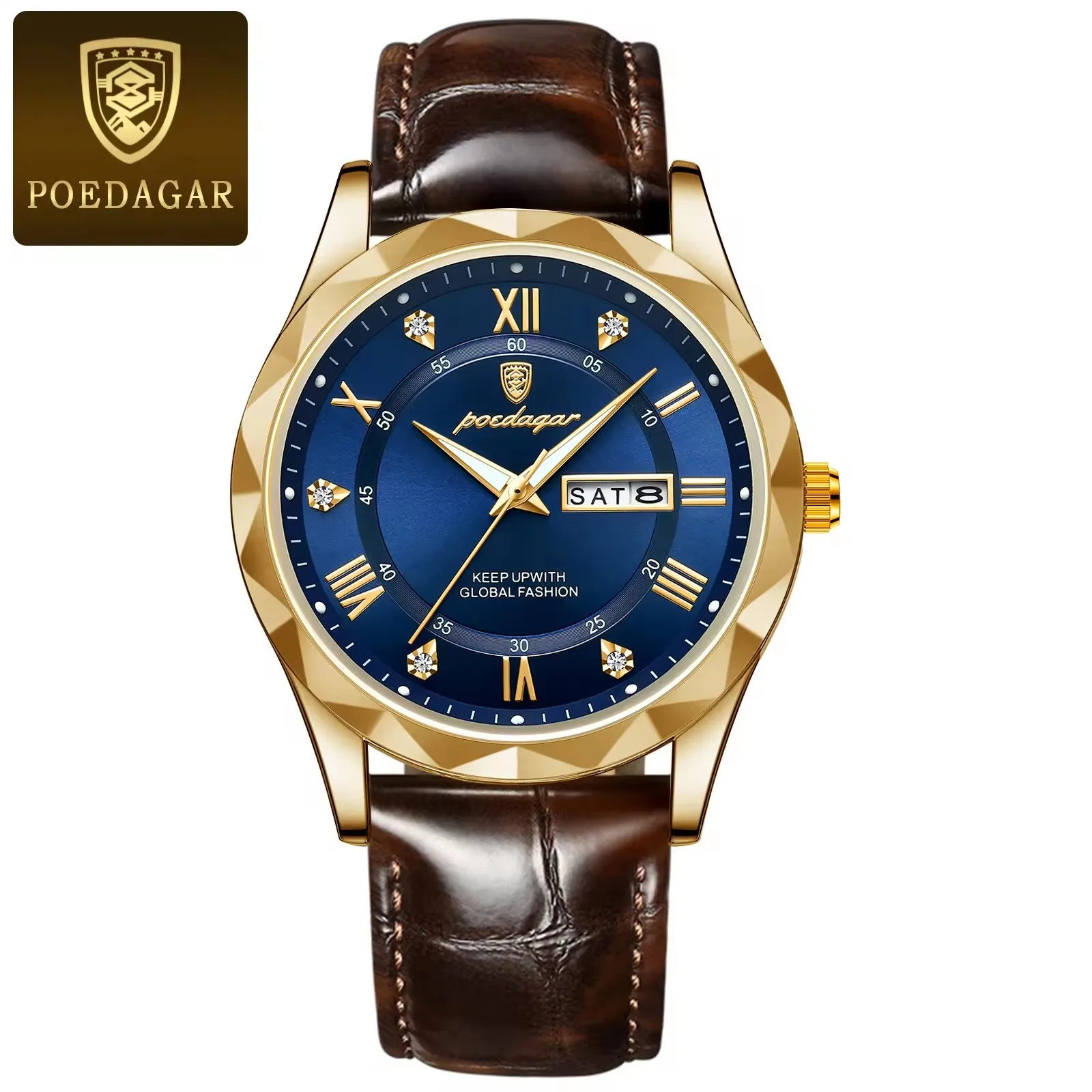 New Poedagar 615 Men's Watches Fashion Trend Quartz Wristwatch Date Week Montre Homme Or aperçu 15