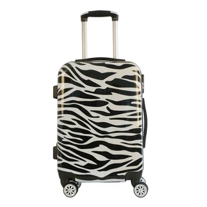 Custom Luxury Fashion  20 Inch Pc Hard Case Suitcase Black and White Stripes Carry on Luggage With Double Wheels