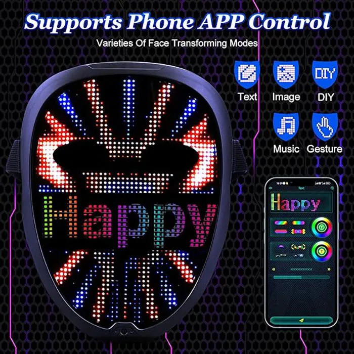 Party Masksrealustic Led Robot Mask That Changes Expression Wholesale Halloween Led Display Mask Adult