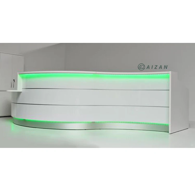 Curved Office Reception Desk Table Modern Office Furniture Luxury White Information Desk Counter