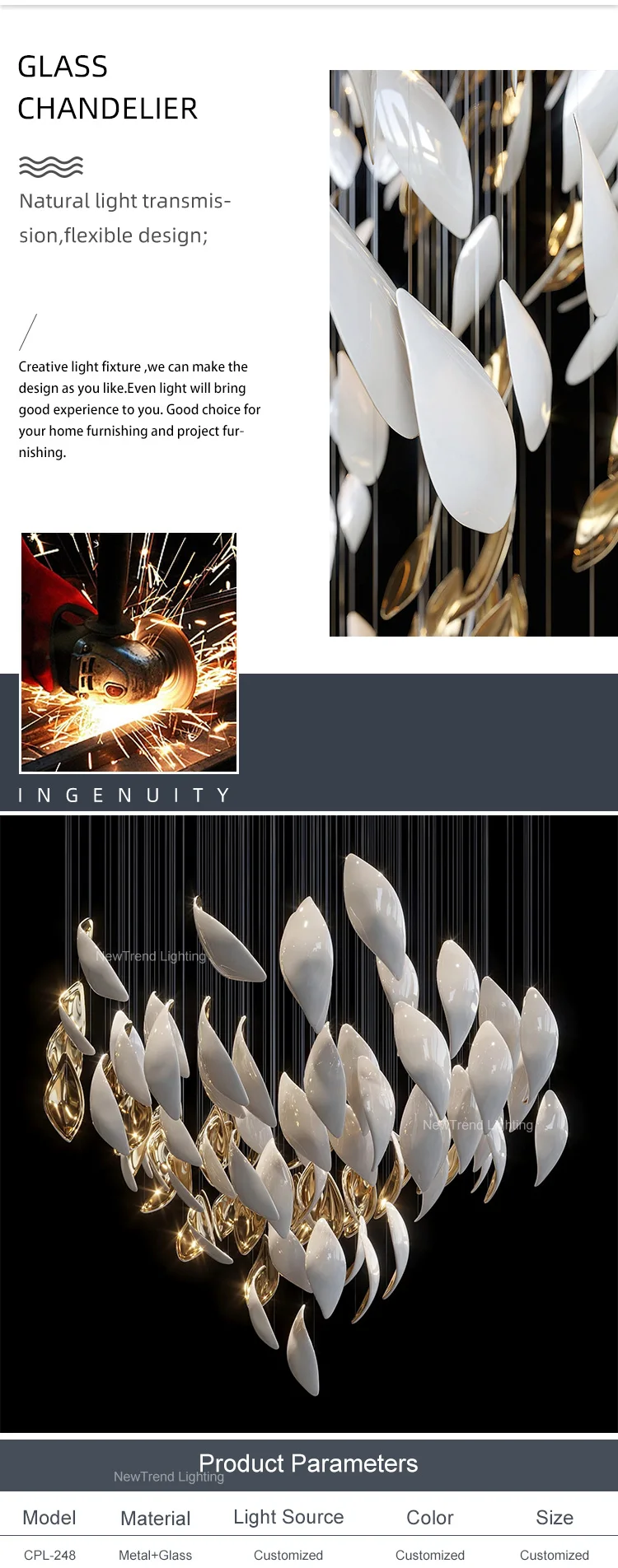 cpl 248 new style indoor decoration ceiling hanging lighting villa staircase custom led chandelier -1