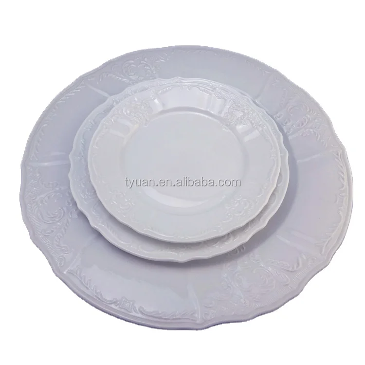 Porcelain round Emboss Artistry Wedding Dishes Pottery Dinner Plate with Plant Pattern for Restaurant and Camping