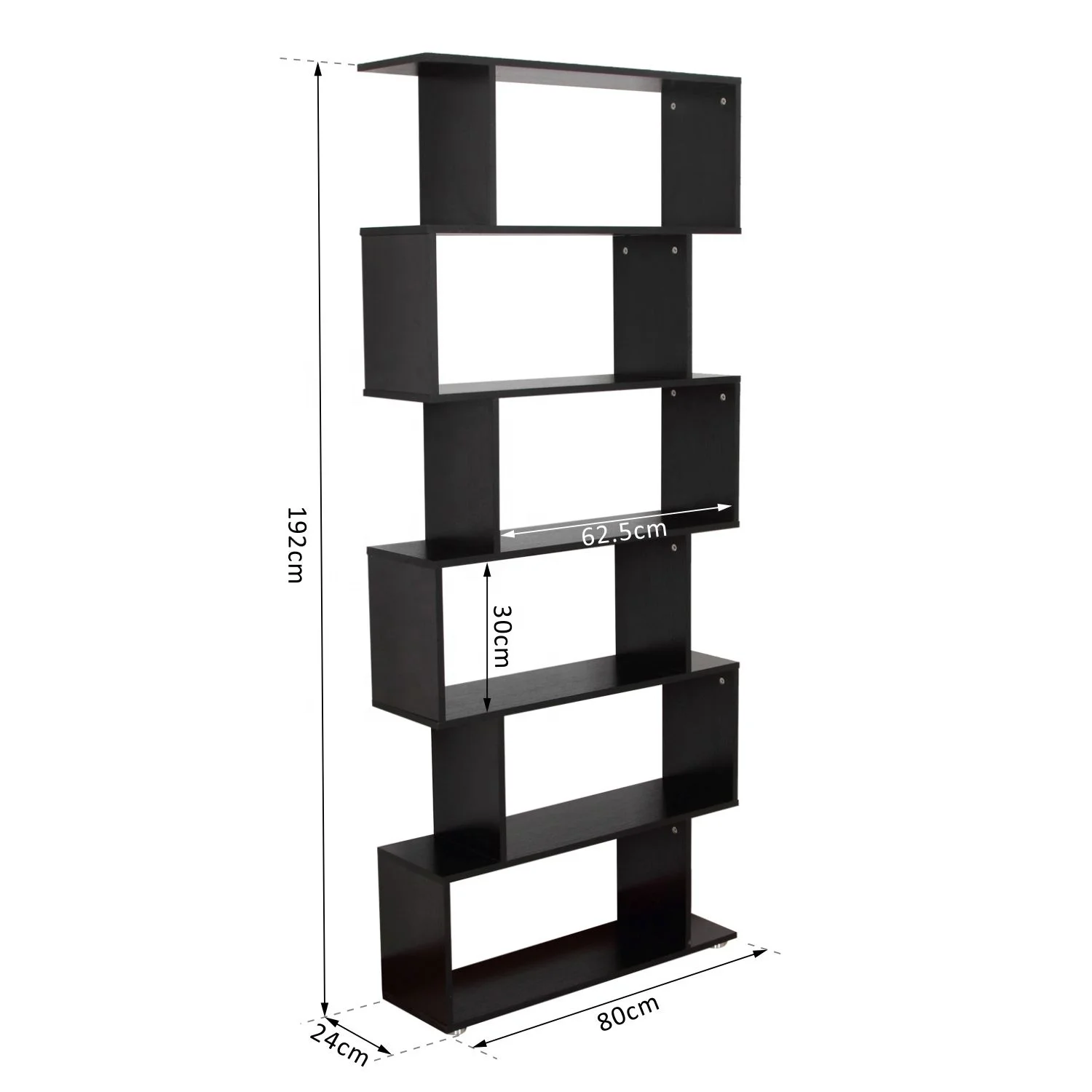 Black Bookshelf Asymmetrical Shelf Bookcases Wooden Cabinet Book Shelf Warehouse Book Shelves for Library