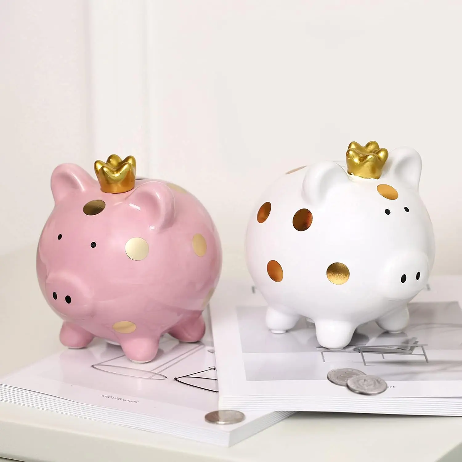 Customizable ceramic piggy bank crown princess piggy bank ceramic piggy king cartoon spotted pig home crafts