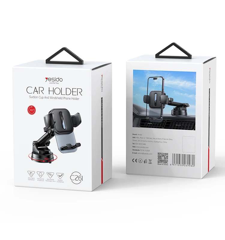 C261 Yesido 360 Degree  Rotation Car Mount Retractable Car Phone Holder Telescopic Arm Suction Phone Holder