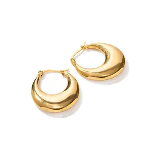 Stainless Steel Moon Design Tarnish-Free Earrings Trendy U Shape Chunky Hoop Daily Jewelry New Hollow Style