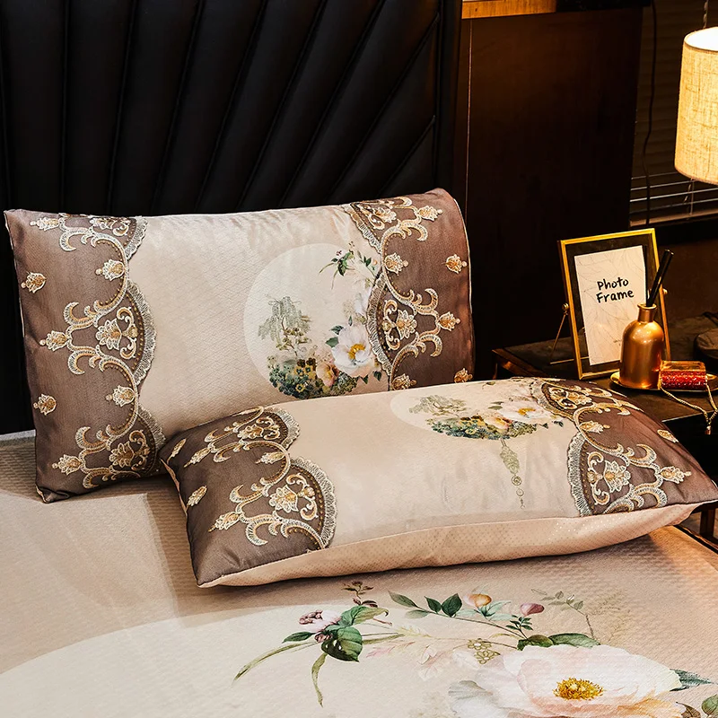 Luxury Cool Ice Silk Fiber Mat Floral Print Cooling Bed Skirt