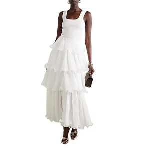 Clothing Manufacturer Custom Spring Summer White High Waist Stretch Multi Layer Ruffle Women Tulle Maxi Skirt
