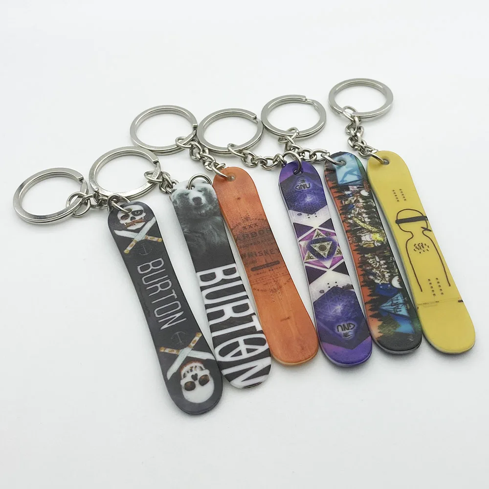 Custom Personalized Copy Printing Plastic Colorful Mini Ski Board Snowboard Gift Keychain