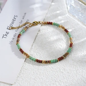 Adjustable Trendy Women's Boho Style Natural Stone Beaded Bracelet 18K Gold Plated Stainless Steel Bangles Anniversary Jewelry