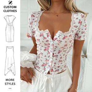 Vintage Clothing Manufacturers Custom Short Sleeve Lace Crop Tops T Shirt For Women