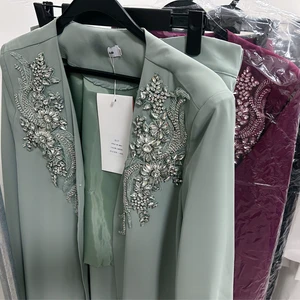 Elegant Embroidered Long - Coat Women's Suit Set Modest Open Abaya Hand Made Custom Oem Odm