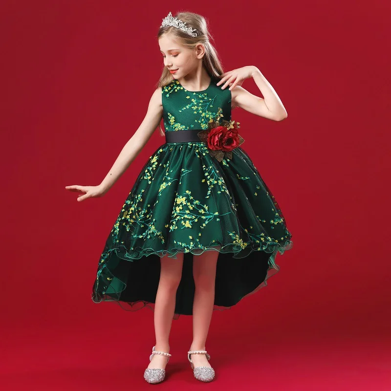 160Cm green princess girls dress for wedding birthday party with size 3-14  years x2120