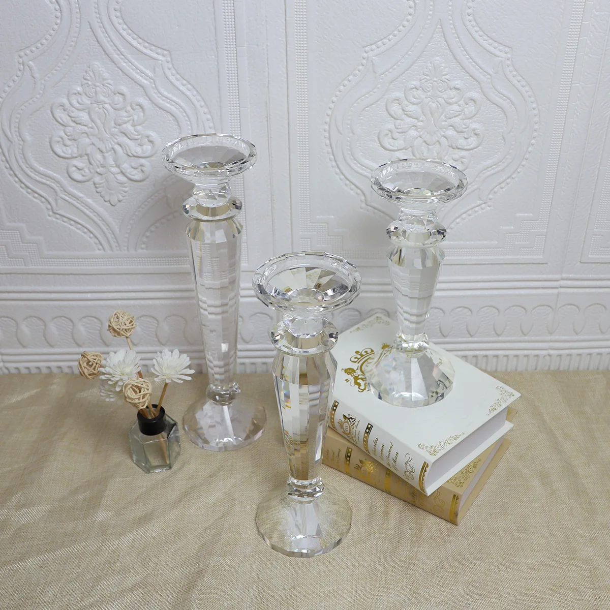 High quality crystal classic glass candle lamp light holder conteiners stands