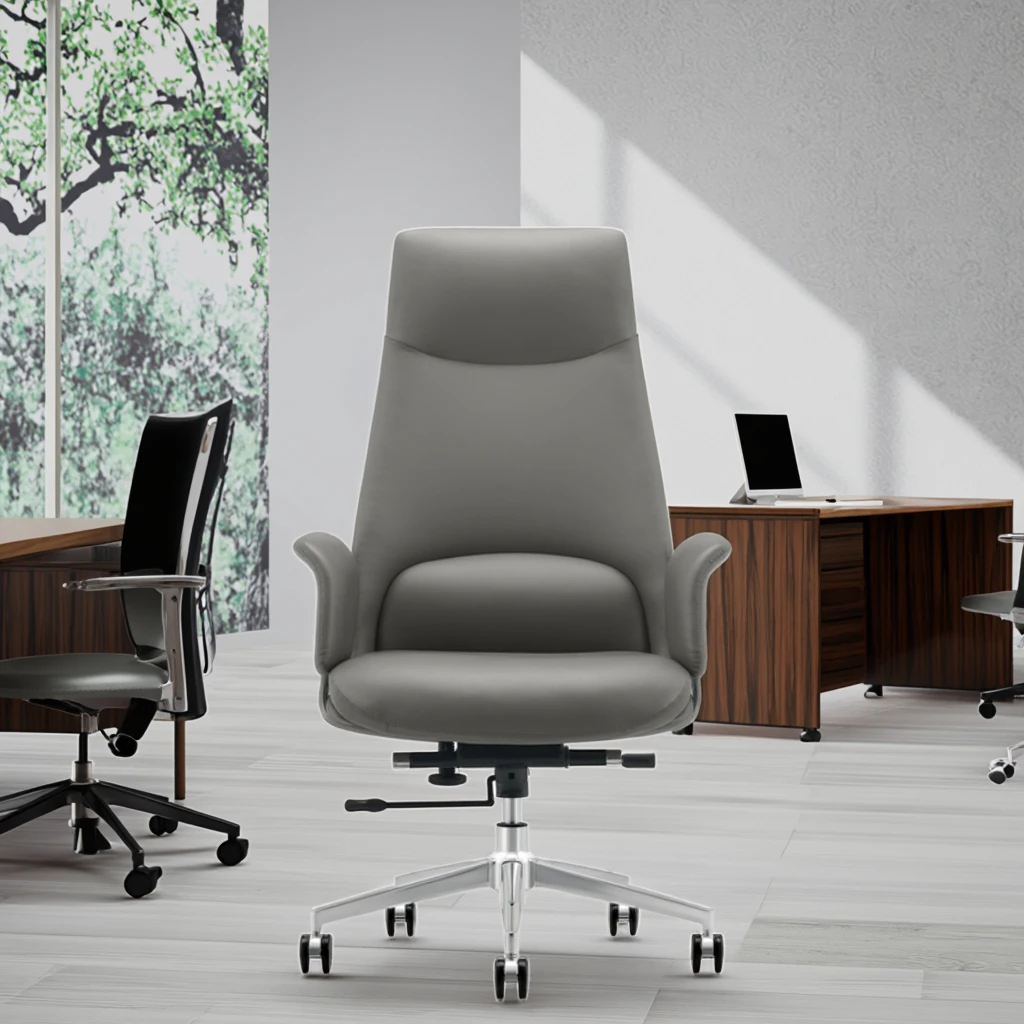 Modern Ergonomic Breathable Leather Conference Room Chair with Adjustable Height and Fixed Headrest 2